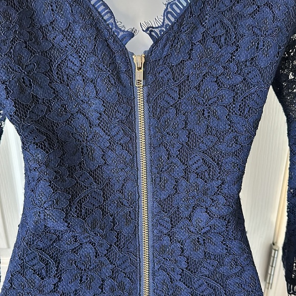 DIANE VON FURSTENBERG Zarita Dress Navy Blue Lace Sheath 3/4 Sleeve - Picture 7 of 13